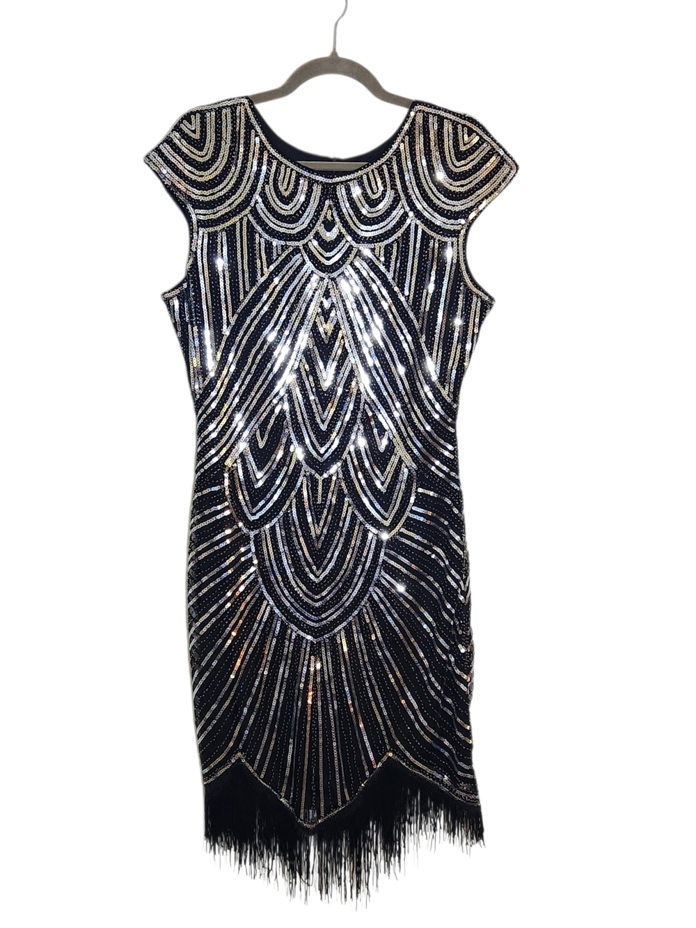 Womens Black and Silver Sequin Flapper Cocktail Dress Size XXL
